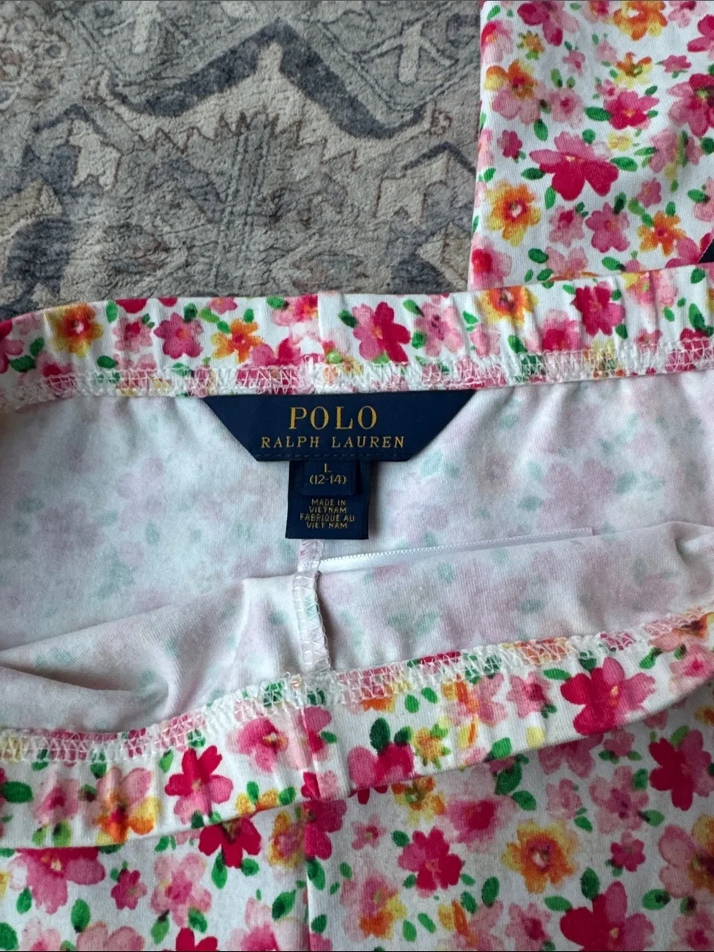 Polo Ralph Lauren Girls Floral Leggings Size Large 12 14 Pink Stretch Pants